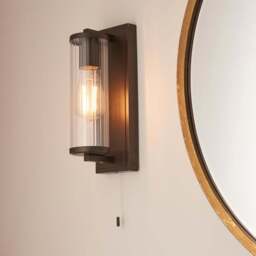 Merano Como Dark Bronze Clear Ribbed Glass Wall Lamp - Size: 13.4 x 10 x 31.5cm - Brown - Wilko - thumbnail 3