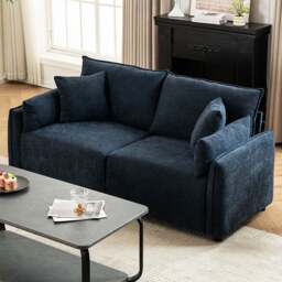 Living and Home 2 Seater Sofa Blue Chenille with Throw Pillows - Wilko - thumbnail 1