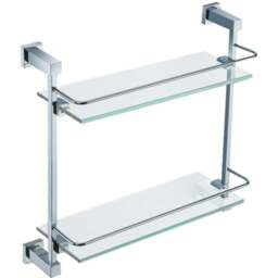 Nes Home 2 Shelf Glass Bathroom Rack - Size: 40.6 x 41.6 x 12.5cm - Clear - Wilko - thumbnail 1