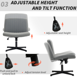 HOMCOM Grey Linen Criss Cross Tilting Office Chair - Size: 86 x 61 x 64cm - Wilko - thumbnail 7
