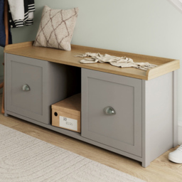 GFW Lancaster 2 Door Grey and Oak Shoe Bench - Size: 56.6 x 130 x 39.5cm - Wilko