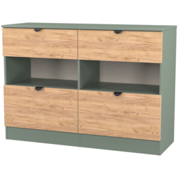 Crowndale Bora 4 Drawer 2 Shelf Gold Oak and Reed Green Wide Midi Chest - Wilko - thumbnail 5