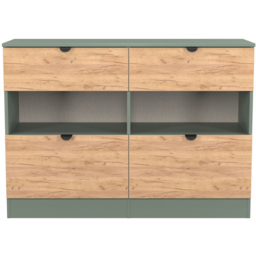 Crowndale Bora 4 Drawer 2 Shelf Gold Oak and Reed Green Wide Midi Chest - Wilko - thumbnail 3