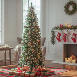 Living and Home Pine Cones and Red Berries Snow Flocked Artificial Christmas Tree 6.8ft - Multi - Wilko - thumbnail 3