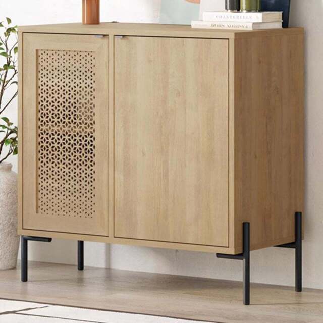 FWStyle Naïve 2 Door Oak Laser Cut Sideboard - Size: 80 x 80 x 40cm - Brown - Wilko - image 1