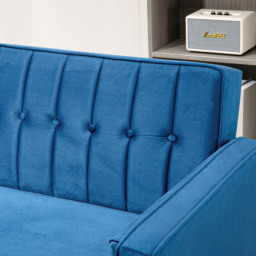 HOMCOM 3 Seater Blue Velvet Button Tufted Sofa Bed - Wilko - thumbnail 4