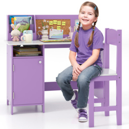 Costway Single Door Single Shelf Purple Kids Table and Chair Set with Hutch - Size: 90 x 45 x 86cm - Wilko - thumbnail 4