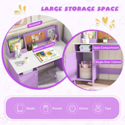 Costway Single Door Single Shelf Purple Kids Table and Chair Set with Hutch - Size: 90 x 45 x 86cm - Wilko - thumbnail 7