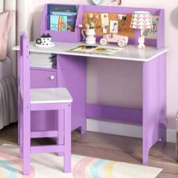 Costway Single Door Single Shelf Purple Kids Table and Chair Set with Hutch - Size: 90 x 45 x 86cm - Wilko - thumbnail 1