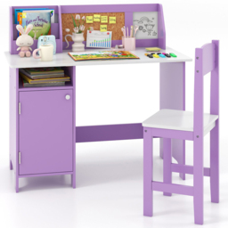 Costway Single Door Single Shelf Purple Kids Table and Chair Set with Hutch - Size: 90 x 45 x 86cm - Wilko - thumbnail 3