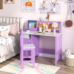 Costway Single Door Single Shelf Purple Kids Table and Chair Set with Hutch - Size: 90 x 45 x 86cm - Wilko - thumbnail 5