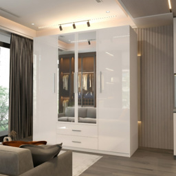 Sliding Wardrobes 4U 4 Door 2 Drawer White High Gloss Hinge Door Wardrobe 160cm - Size: 4 Door, 2 Drawer - Wilko - thumbnail 6