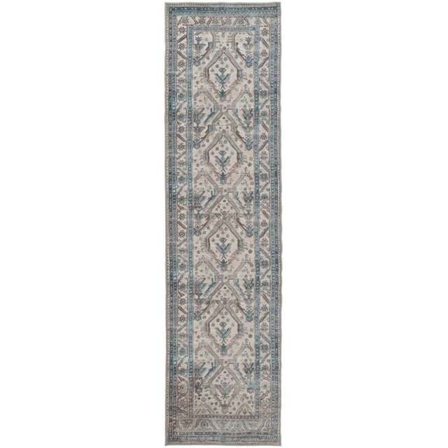 Kukoon Beige and Grey Traditional Bordered Medallion Rug 300 x 80cm - Blue - Wilko - image 1