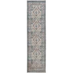 Kukoon Beige and Grey Traditional Bordered Medallion Rug 300 x 80cm - Blue - Wilko