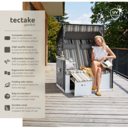 tectake Sylt Black Grey and Brown Beach Chair with Cushions and Cover - Size: 158 x 78 x 115cm - Wilko - thumbnail 7
