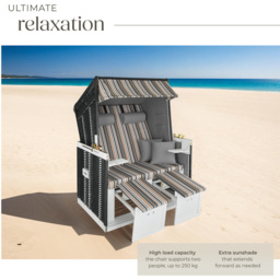 tectake Sylt Black Grey and Brown Beach Chair with Cushions and Cover - Size: 158 x 78 x 115cm - Wilko - thumbnail 4