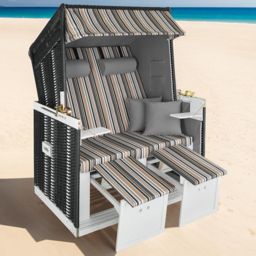 tectake Sylt Black Grey and Brown Beach Chair with Cushions and Cover - Size: 158 x 78 x 115cm - Wilko - thumbnail 1