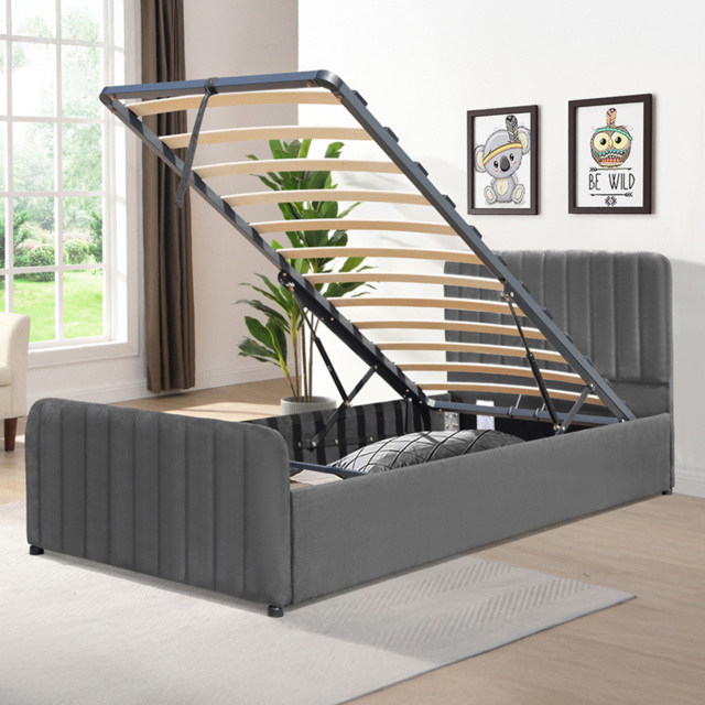 Comfy Living Single Dark Grey Brushed Velvet Gas Lift Ottoman Bedframe - Wilko - image 1