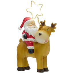 The Christmas Gift Co Santa On a Reindeer with LED Star - Size: 17 x 6 x 9.5cm - Brown - The Christmas Gift Co. - Wilko - thumbnail 1