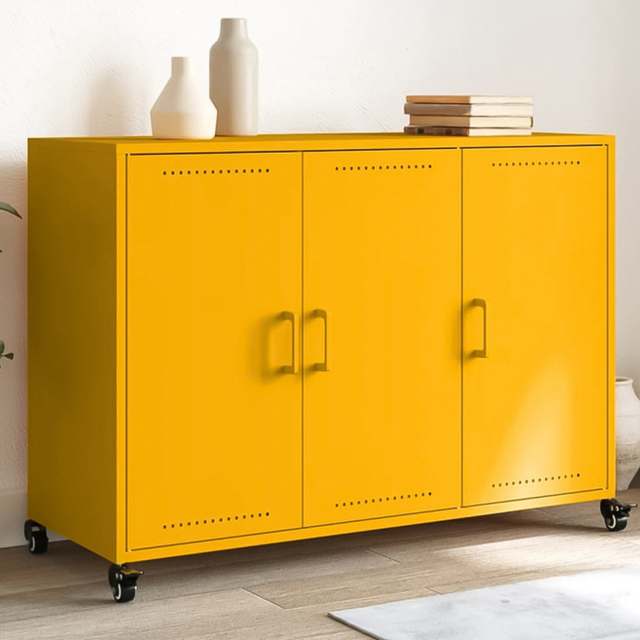 vidaXL 3 Door Mustard Yellow Metal Sideboard - Size: 72 x 100.5 x 39cm - Wilko - image 1