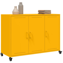 vidaXL 3 Door Mustard Yellow Metal Sideboard - Size: 72 x 100.5 x 39cm - Wilko - thumbnail 5