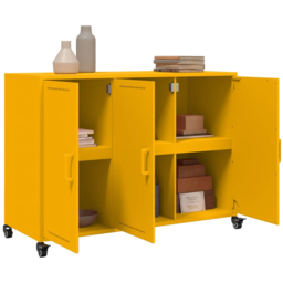 vidaXL 3 Door Mustard Yellow Metal Sideboard - Size: 72 x 100.5 x 39cm - Wilko - thumbnail 6