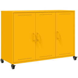 vidaXL 3 Door Mustard Yellow Metal Sideboard - Size: 72 x 100.5 x 39cm - Wilko - thumbnail 3
