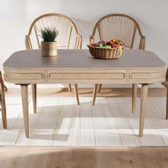Brooklyn Valencia 8 Seater Cane and Mango Wood Dining Table - Brown - Wilko - image 1