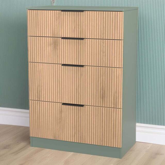 Crowndale Java 4 Drawer Slatt Effect and Reed Green Deep Chest of Drawer - Wilko - image 1