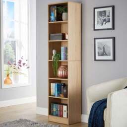 Home Source Clara 6 Shelf Oak Narrow Bookcase - Brown - Wilko