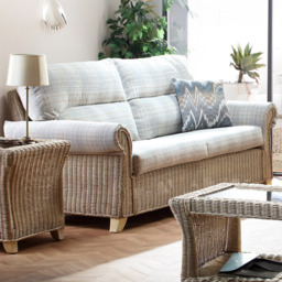 Desser Clifton 3 Seater Natural Rattan Check Fabric Sofa - Grey - Wilko