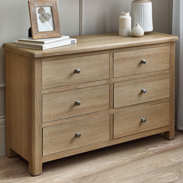 Julian Bowen Memphis 6 Drawer Limed Oak Wide Chest of Drawers - Wood - Wilko - image 1