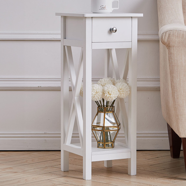 Living and Home Single Drawer Single Shelf Slim Side Table - White - Wilko - image 1