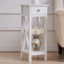 Living and Home Single Drawer Single Shelf Slim Side Table - White - Wilko