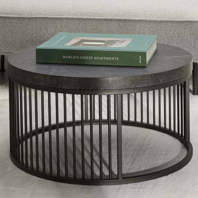 Florence Strington Matt Black Round Coffee Table - Size: 35 x 65 x 65cm - Multi - Furniture To Go - Wilko - image 1