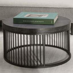 Florence Strington Matt Black Round Coffee Table - Size: 35 x 65 x 65cm - Multi - Furniture To Go - Wilko