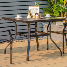 Costway 4 Seater Black Outdoor Square Dining Table with Umbrella Pole Hole - Size: 99 x 97 x 11cm - Wilko