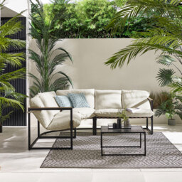 Furniturebox Piasa 6 Seater Black and Cream Outdoor Corner Sofa Set - Wilko - thumbnail 7