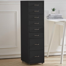 Living and Home Black 8 Tier Vertical File Cabinet with Wheels - Size: 109.1 x 28 x 41cm - Wilko - thumbnail 1