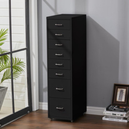 Living and Home Black 8 Tier Vertical File Cabinet with Wheels - Size: 109.1 x 28 x 41cm - Wilko - thumbnail 7