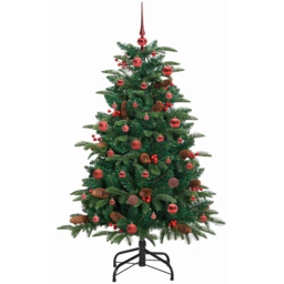 vidaXL Pre-Lit Warm White LED and Red Baubles Green Artificial Christmas Tree with Stand 4.9ft - Wilko - thumbnail 3