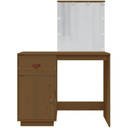 vidaXL Single Door Single Drawer Honey Brown Solid Wood Pine Dressing Table with LED Mirror - Size: 133.5 x 95 x 50cm - Wilko - thumbnail 7