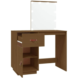 vidaXL Single Door Single Drawer Honey Brown Solid Wood Pine Dressing Table with LED Mirror - Size: 133.5 x 95 x 50cm - Wilko - thumbnail 4