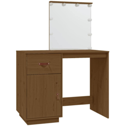 vidaXL Single Door Single Drawer Honey Brown Solid Wood Pine Dressing Table with LED Mirror - Size: 133.5 x 95 x 50cm - Wilko - thumbnail 3