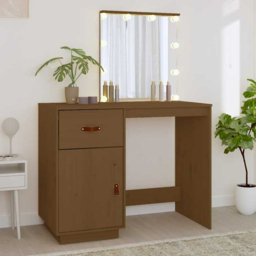 vidaXL Single Door Single Drawer Honey Brown Solid Wood Pine Dressing Table with LED Mirror - Size: 133.5 x 95 x 50cm - Wilko - thumbnail 1