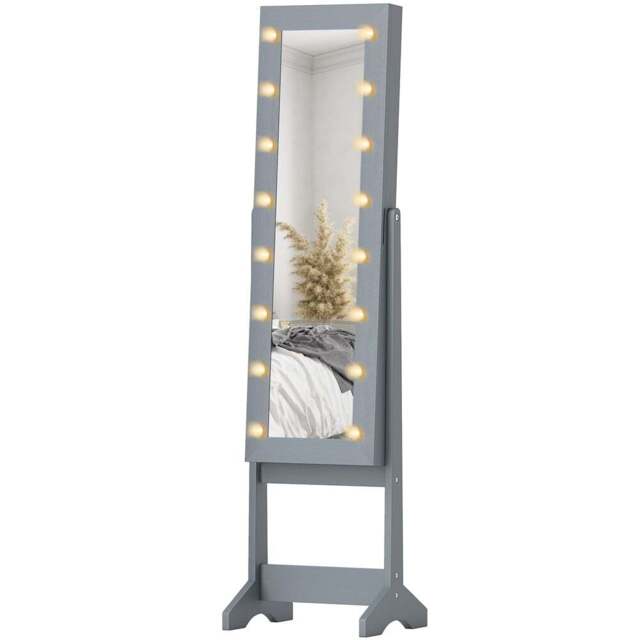 HOMCOM Grey Freestanding LED Mirrored Jewellery Cabinet - Size: 14.5 x 38.5 x 113cm - Wilko - image 1