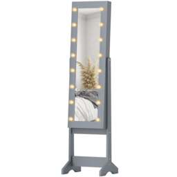 HOMCOM Grey Freestanding LED Mirrored Jewellery Cabinet - Size: 14.5 x 38.5 x 113cm - Wilko