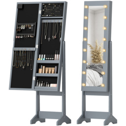 HOMCOM Grey Freestanding LED Mirrored Jewellery Cabinet - Size: 14.5 x 38.5 x 113cm - Wilko - thumbnail 4