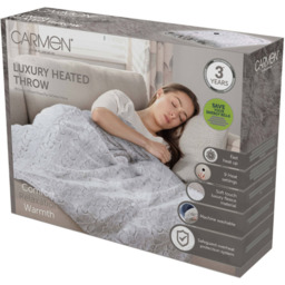 Carmen White Fleece Electric Heated Throw Over Blanket 160 x 130cm - Size: 160 x 130 x 1cm - GOLD - Wilko - thumbnail 3