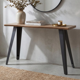 wilko Oslo Oak Curved Edge Console Table - Size: 150 x 120 x 40cm - Natural - Shankar - thumbnail 1